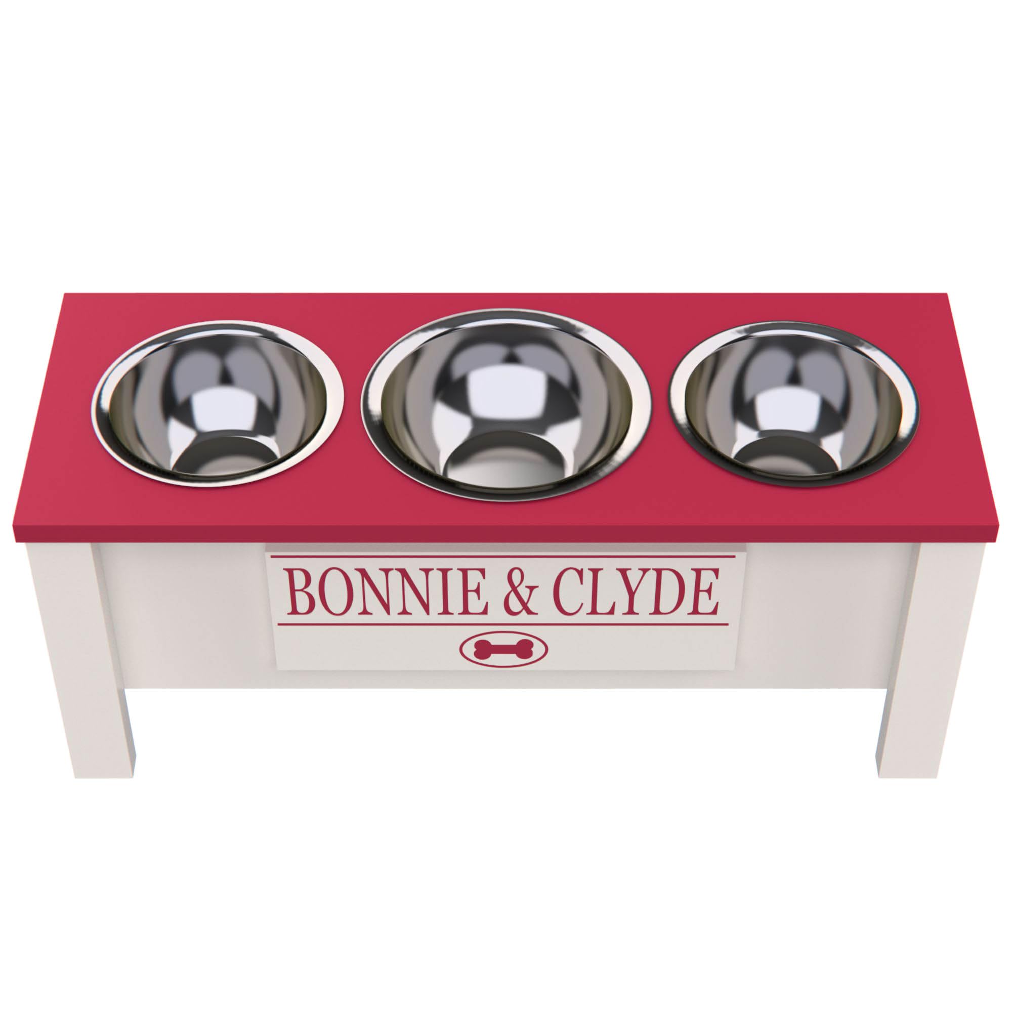 Elevated Triple Dog Bowl Stand with Storage - Adjustable Height for Large, Medium, Small & X-Small Dogs - 3 Stainless Steel Pet Food & Water Bowls - Pink Raised Feeder for Kitchen, Dining Room or Outdoor Use