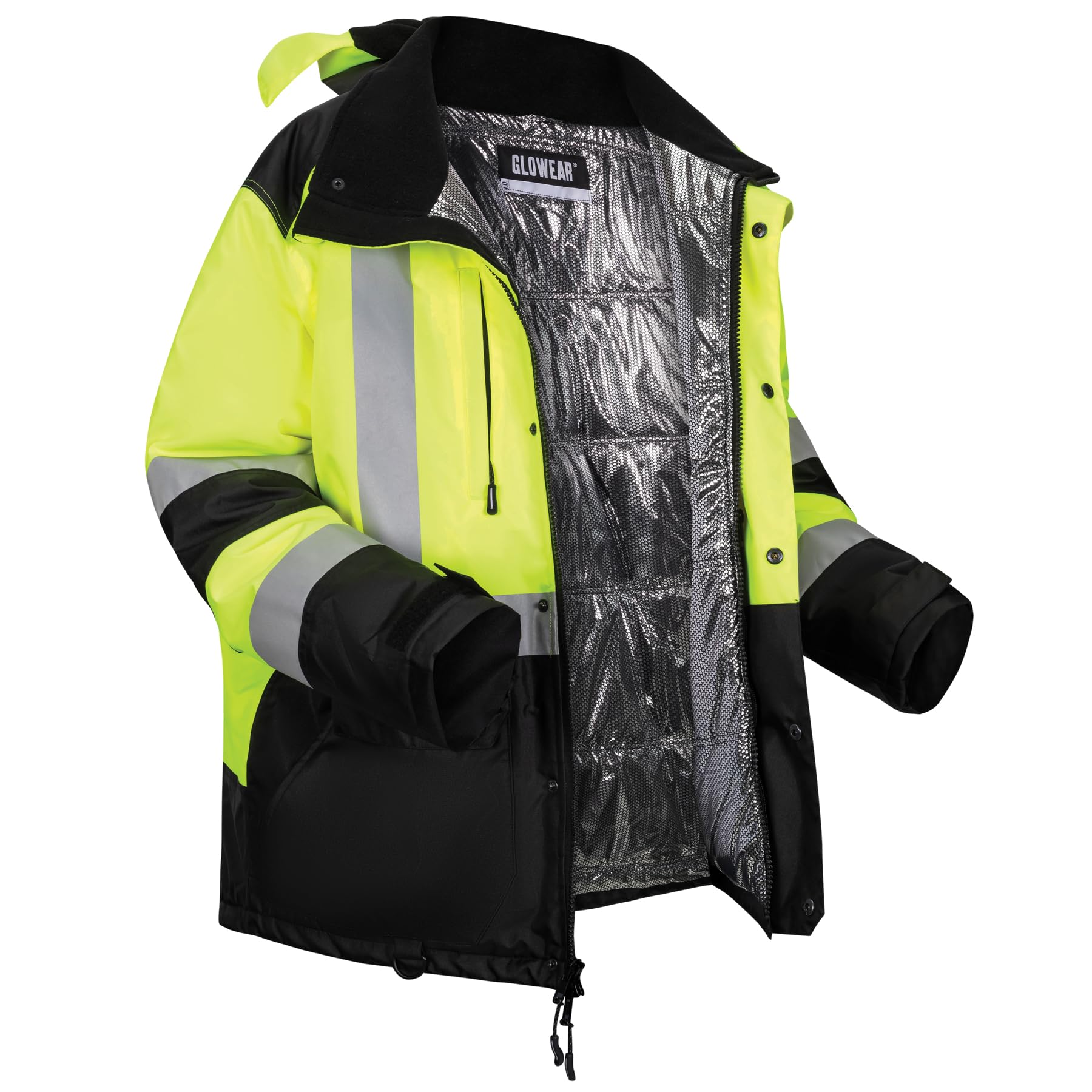 Ergodyne Hi-Visibility Safety Jacket with Heat Reflective Lining - ANSI Certified for Construction, Road Work & Outdoor Winter Activities