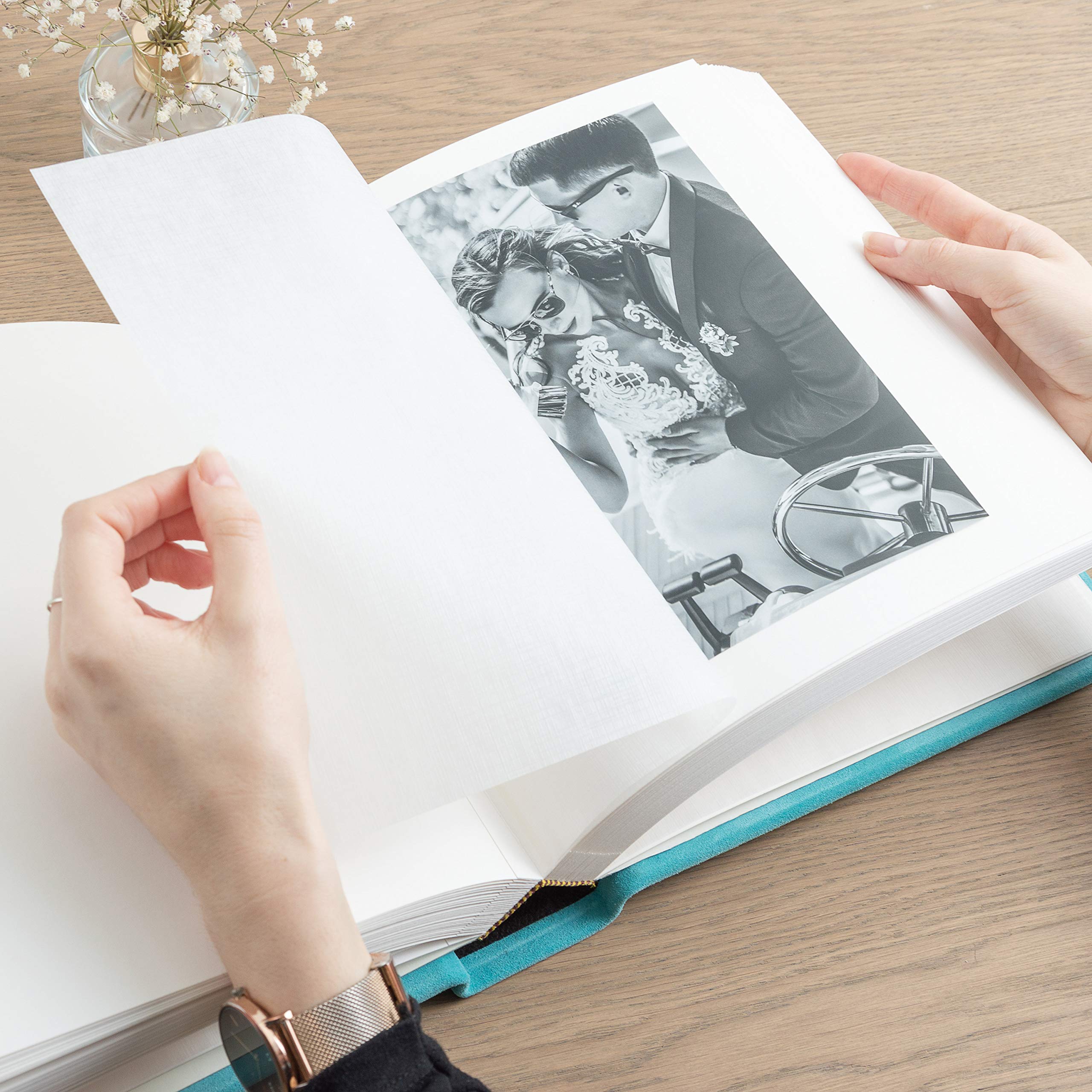 Large Traditional Book Bound Photo Album | Personalized Suede Cover Scrapbook | Handmade in Europe | Custom Wedding Picture Book | Holds All Photo Sizes - Perfect for Wedding Memories, Anniversary Gifts & Family Keepsakes