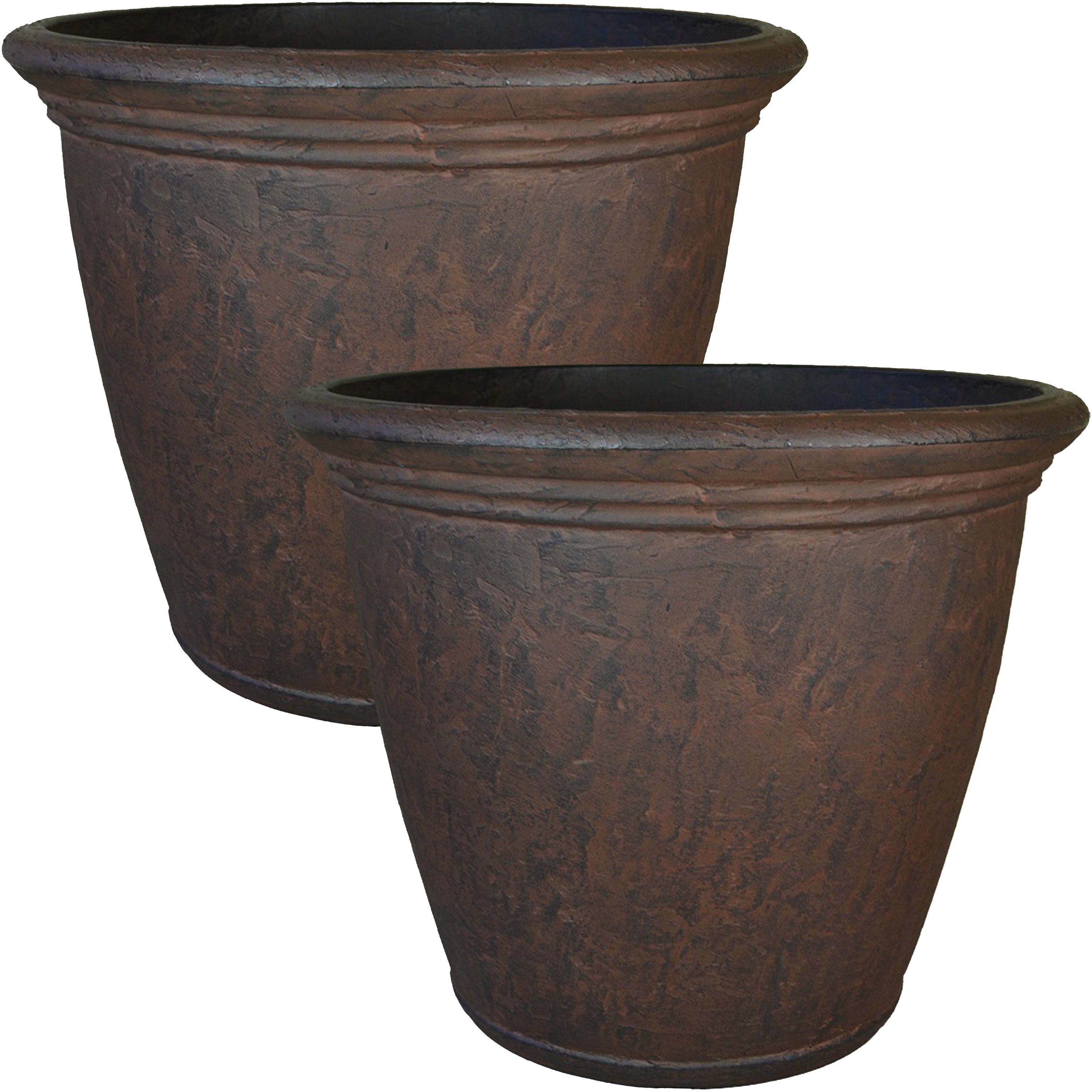 Sunnydaze Anjelica Outdoor Resin Planter - 15.25 Inch Diameter - Perfect for Garden, Patio, and Porch Decor