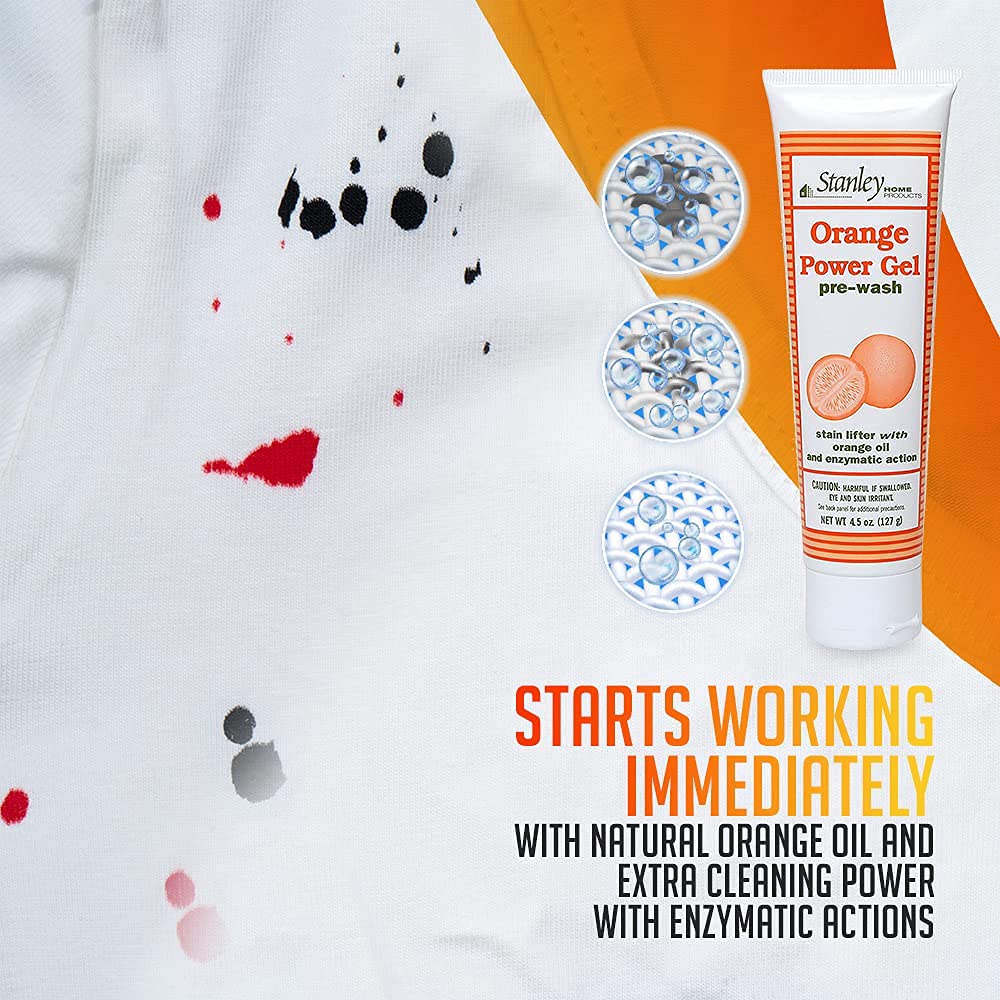 Stanley Orange Power Gel Pre Wash Laundry Stain Remover - 6 Pack | Fast-Acting Spot Treatment for Tough Stains Like Blood, Oil & Grease | Instantly Cleans & Deodorizes Fabrics | Perfect for Sports Uniforms, Work Clothes & Household Linens