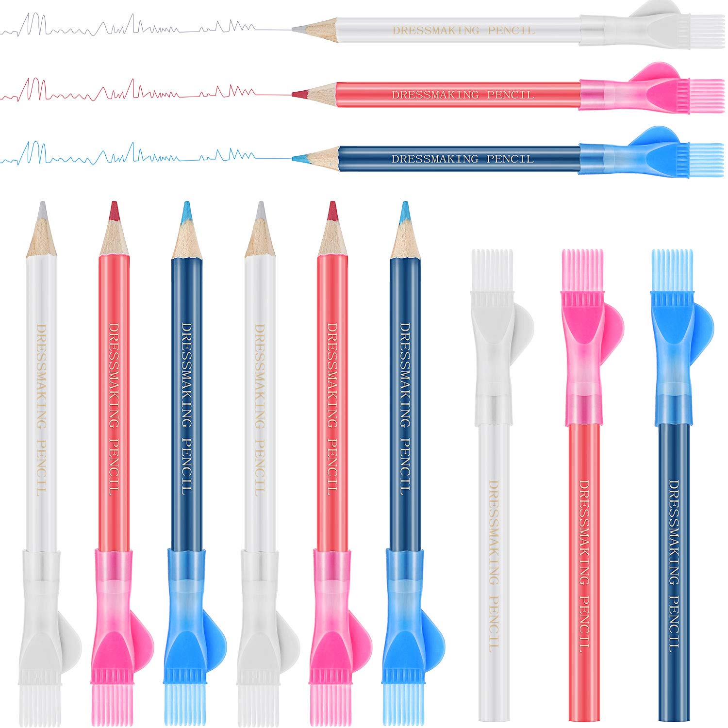 12-Piece Water Soluble Fabric Marking Pencils with Brush Cap - Tailor's Chalk for Sewing, Quilting & Dressmaking - Perfect for DIY Projects, Fabric Tracing & Professional Tailoring