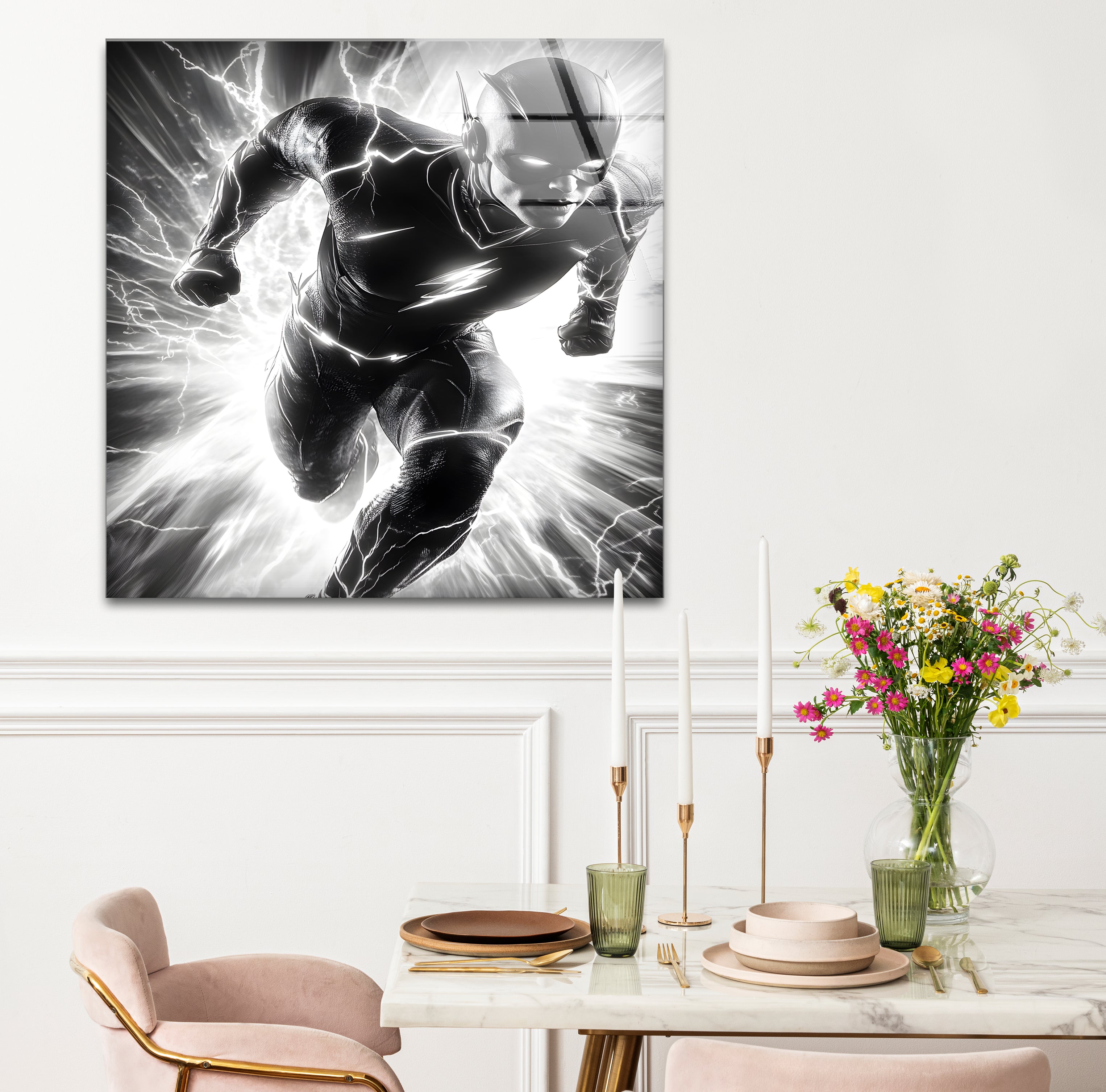 Black and White Flash Glass Wall Art - Modern Abstract Home Decor for Living Room, Bedroom & Office - Perfect for Gifts and Interior Design