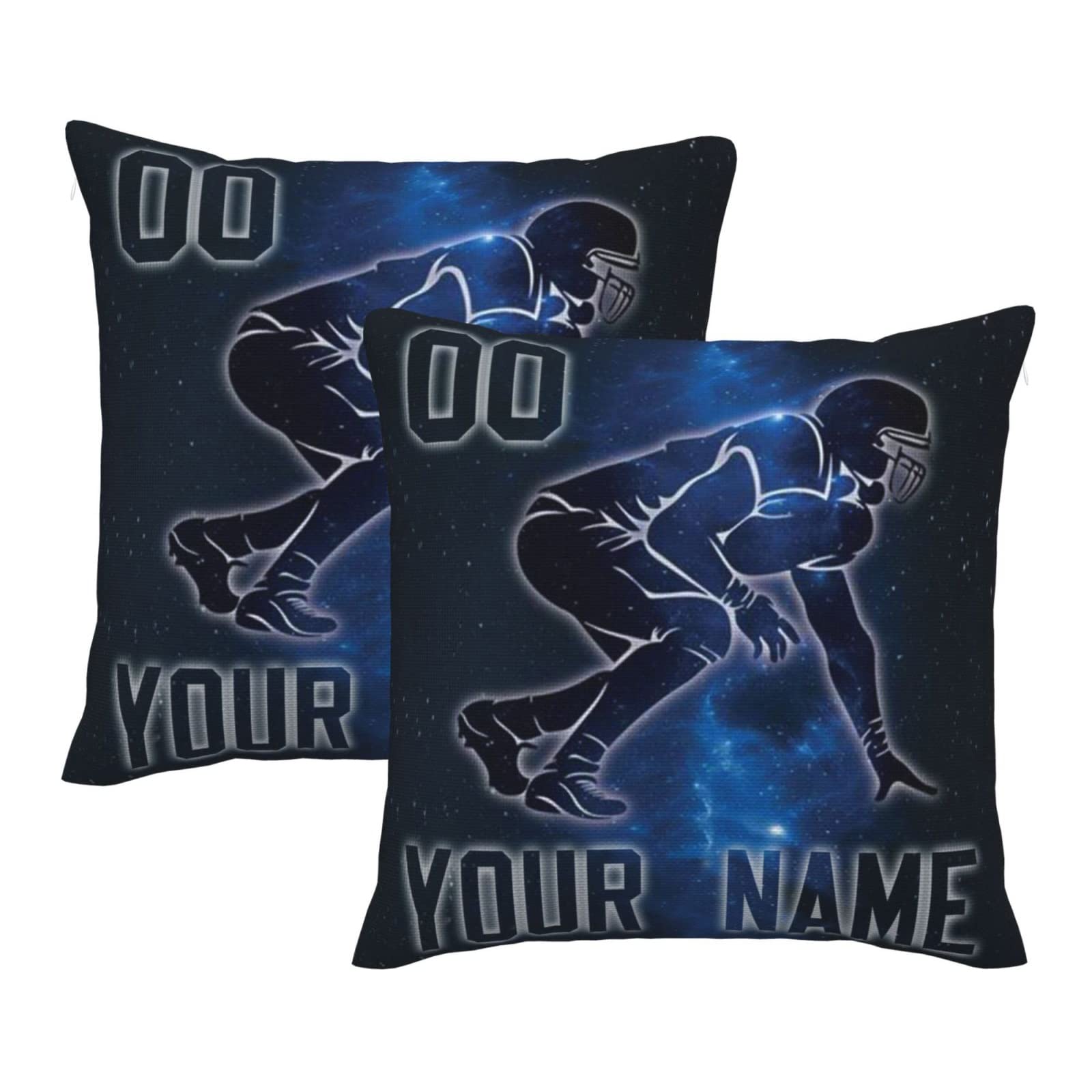 Custom Personalized Throw Pillow Covers 2-Pack - Add Name & Number - 18x18 & 16x16 Inch Football Themed Decorative Pillow Cases - Perfect for Sports Gifts, Home Decor, and Fan Merchandise