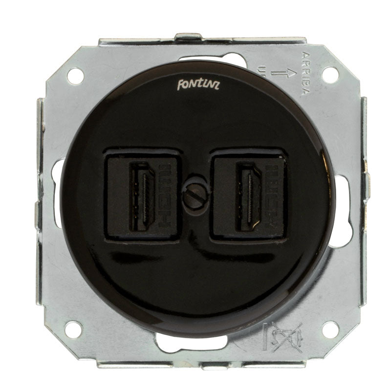 Black Porcelain Inserts with Dual HDMI Outlets - Garby Colonial Style for Home Theater & Gaming Setup