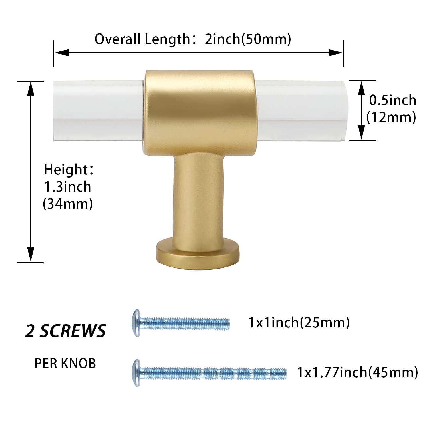 25 Pack Gold Cabinet Knobs - Acrylic Drawer Handles for Kitchen Cabinets, Dressers & Bathroom - Clear Modern Hardware for Home Decor & Furniture Upgrade