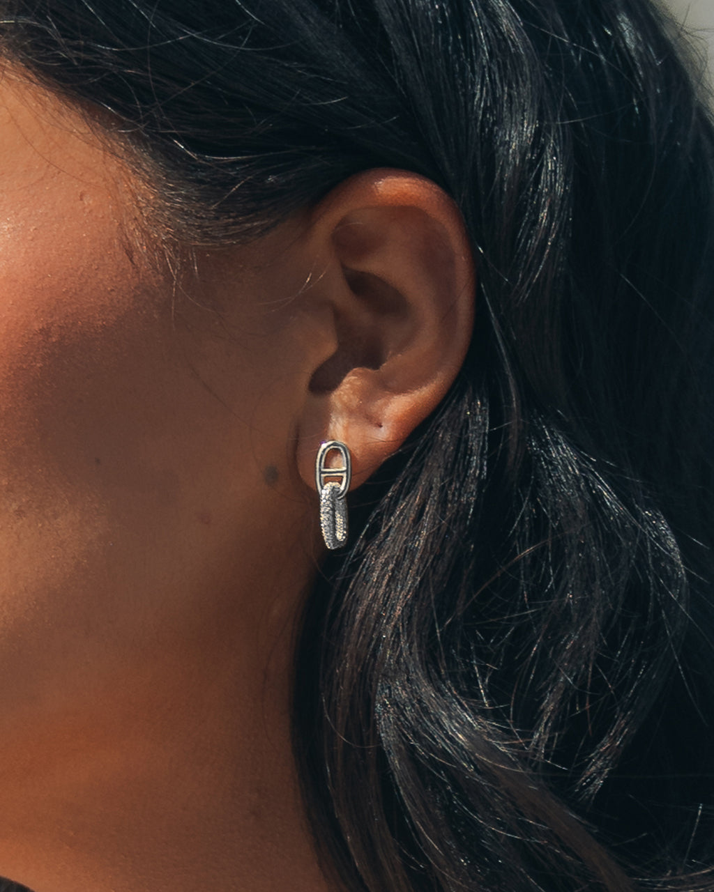 Reina CZ Chain Link Drop Stud Earrings – Elegant Dangling Jewelry for Women, Perfect for Parties, Weddings & Special Occasions