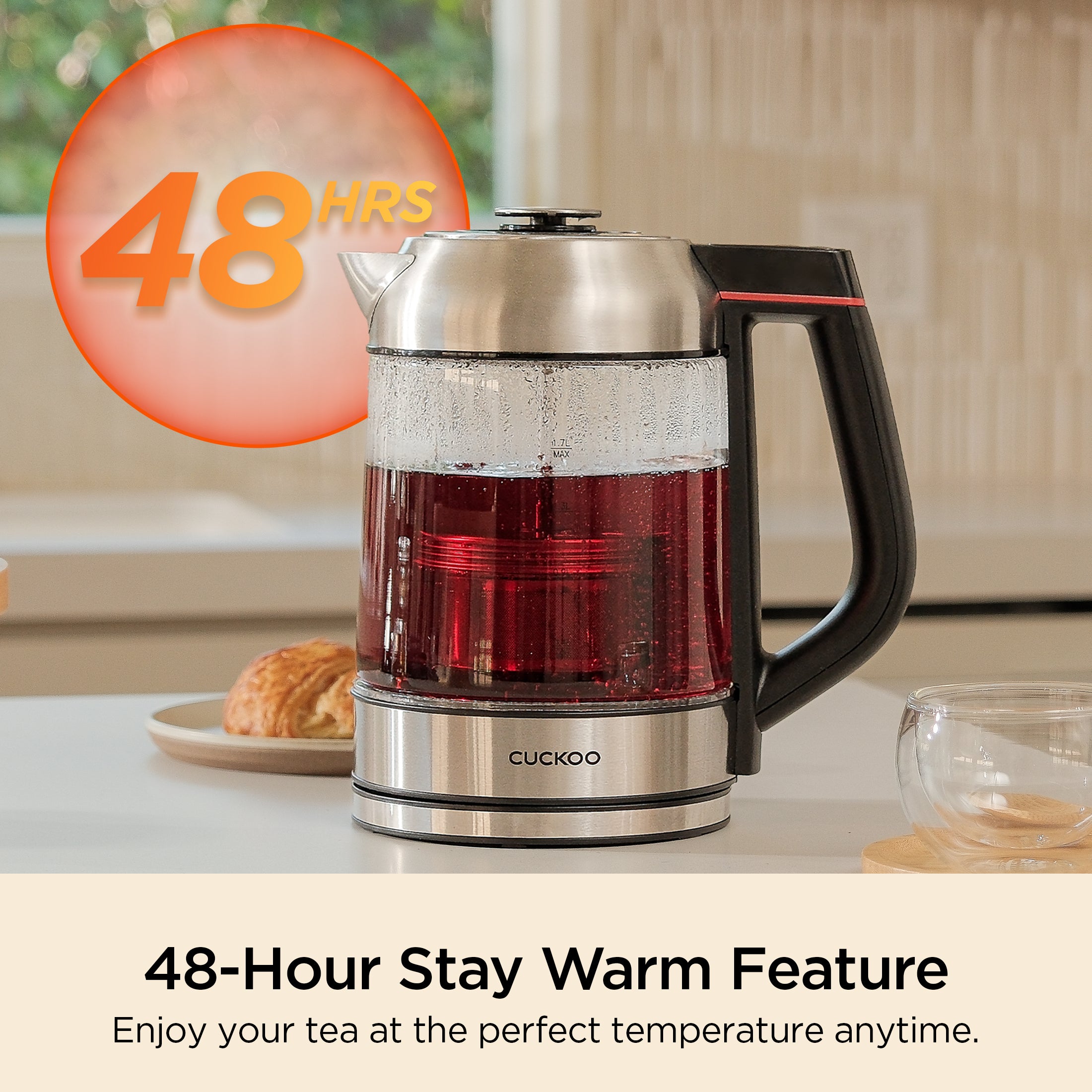 Electric Glass Kettle with Removable Tea Infuser - Fast Boiling 1.7L BPA-Free Water Kettle for Tea, Coffee & Hot Beverages - Perfect for Home, Office & Kitchen Use (CK G170BS)