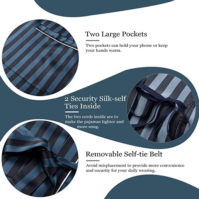 Luxury Mulberry Silk Robe for Men - Lightweight Long Sleeve Bathrobe & Sleepwear - Perfect for Spa, Lounging & Relaxation at Home