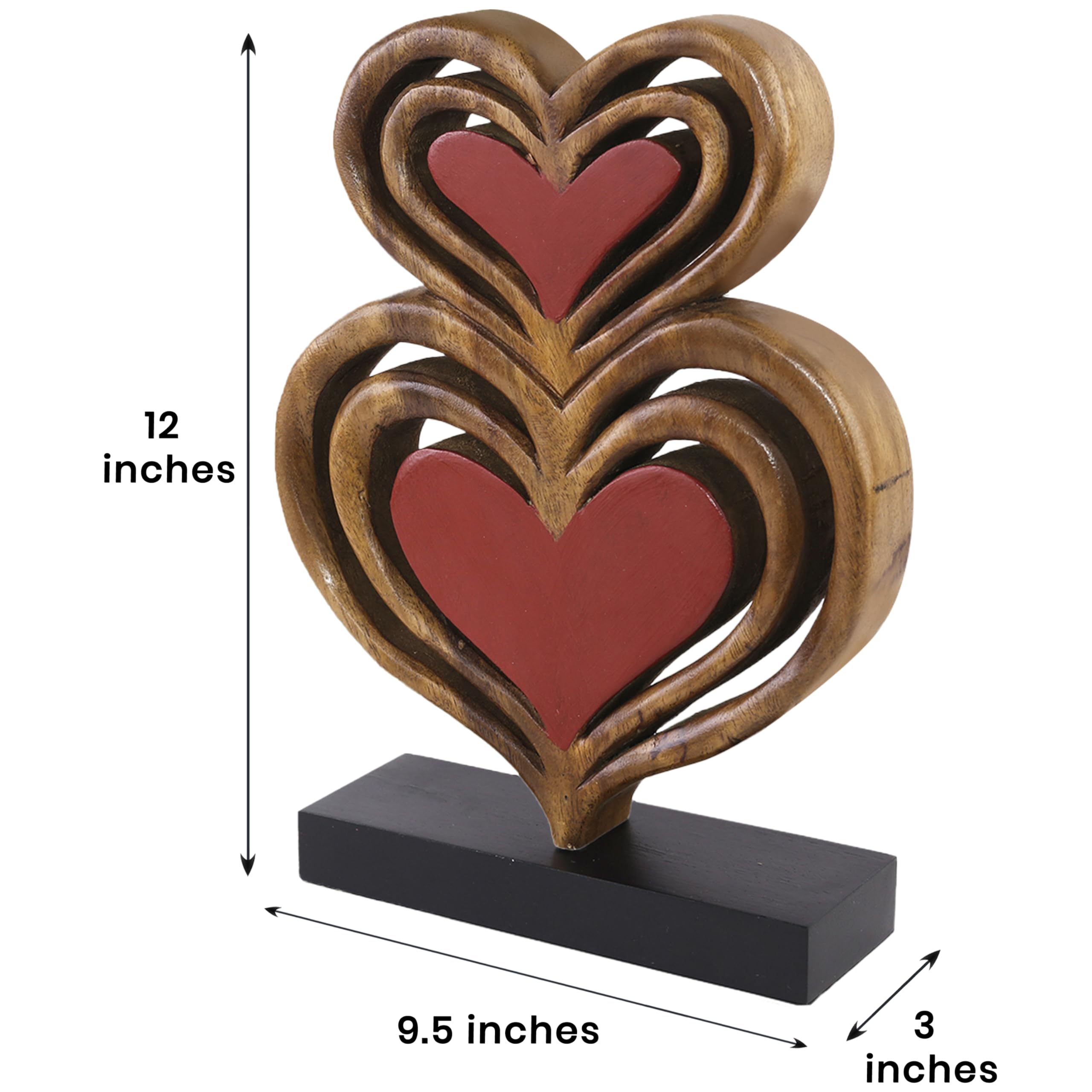 Decozen Wooden Heart Sculpture - Thoughtful Mother's Day & Birthday Gift for Mom - Home & Office Decor for Living Room, Shelf, Fireplace, Farmhouse, Tabletop, Boho and Mantle - Perfect for Mother's Day Decorations & Rustic Home Accents