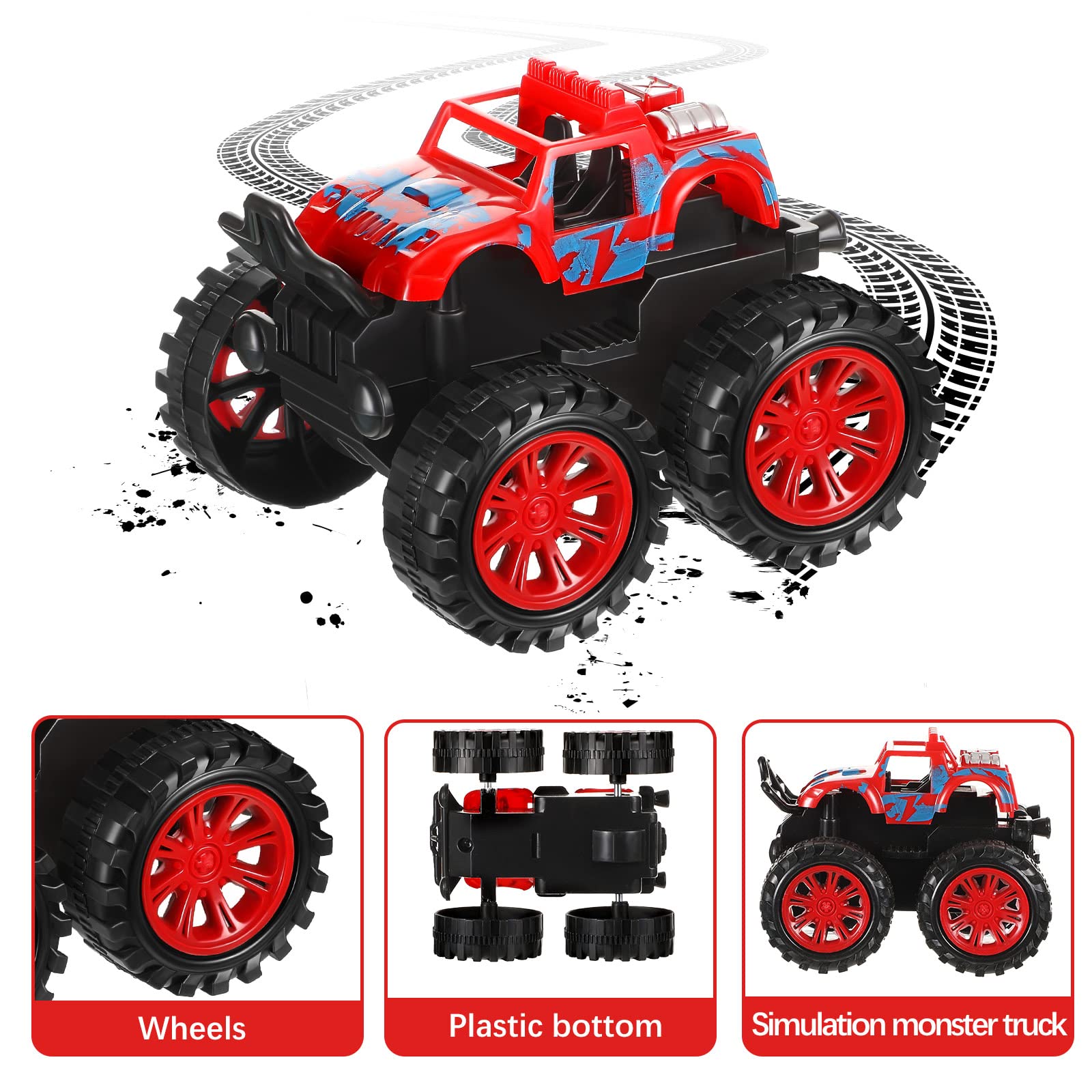 30 Pcs Monster Truck Cake Toppers - Race Car & Blaze Truck Cupcake Decorations for Kids Birthday Party, Baby Shower, Themed Cakes - Red (Perfect for Birthday Cakes, Cupcakes, Dessert Tables & Party Decorations)