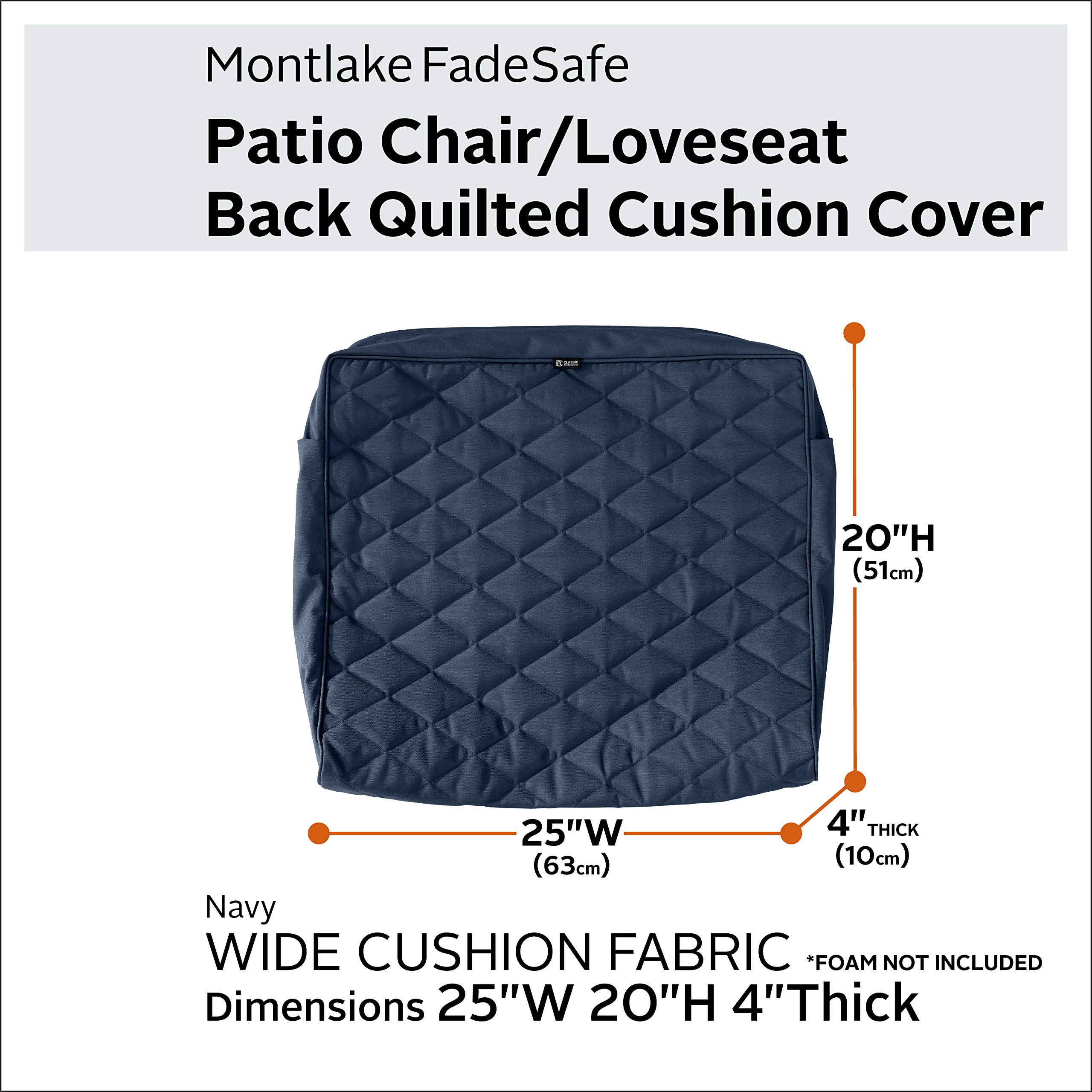 Montlake FadeSafe Water-Resistant Lounge Cushion Cover - Navy Blue for Outdoor Patio