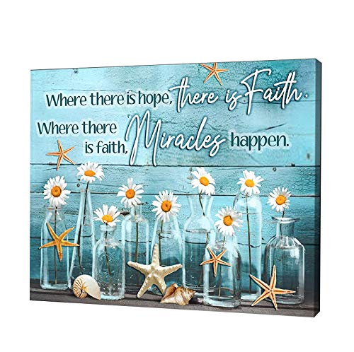Inspirational Quotes Wall Art - Watercolor Blue & White Floral Canvas Print (28