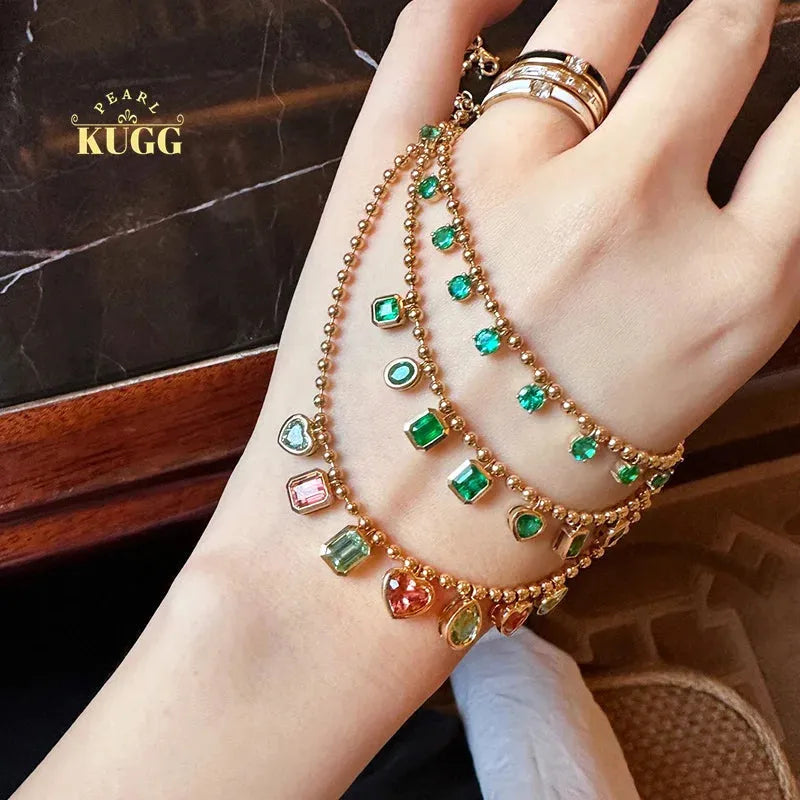18K Rose Gold Necklace for Women - Romantic & Elegant Real Natural Emerald or Tourmaline Pendant - Perfect for Parties, Weddings & Special Occasions