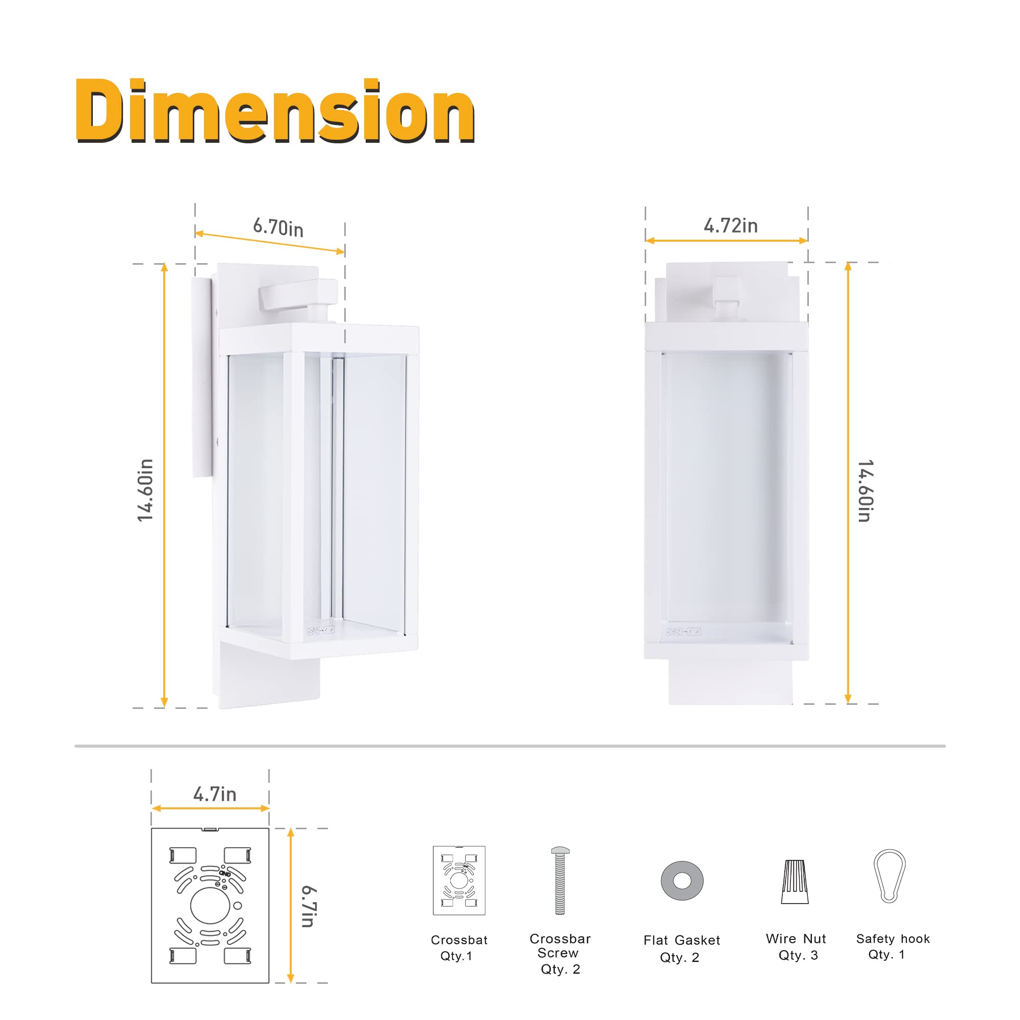 Outdoor Wall Sconce Lantern with Dusk to Dawn Sensor - White LED Exterior Light, IP54 Waterproof, Aluminum Wall Mount Lamp - 13W 800Lm 3000K Warm Light for Porch, Front Door, Garden, Patio & Pathway Lighting