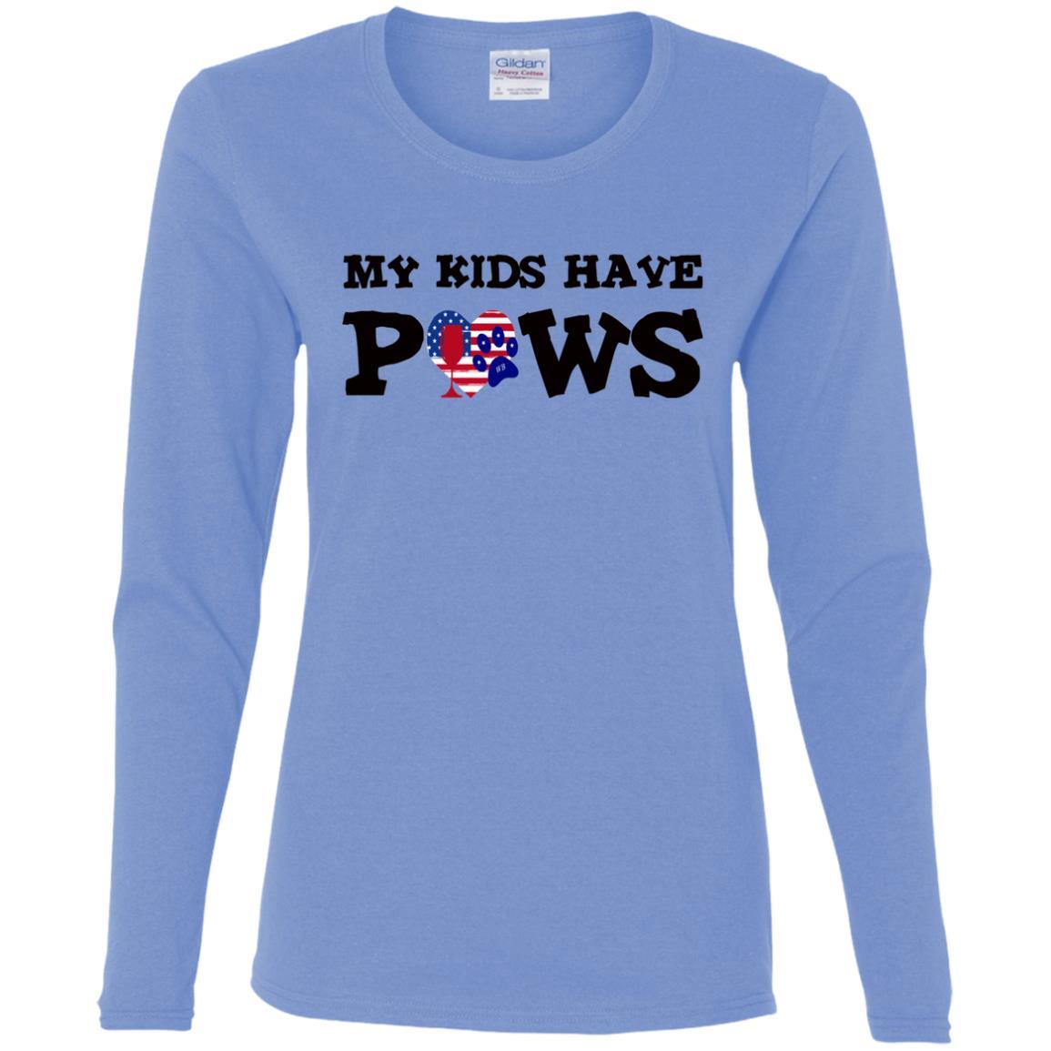 My Kids Have Paws Women's Cotton Long Sleeve T-Shirt - Funny Dog Mom Gift for Pet Lovers - Perfect for Casual Wear, Dog Parks & Pet Owner Events