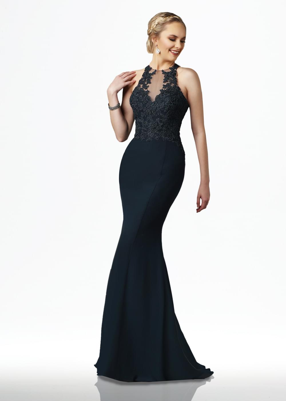 Elegant 80126 Chiffon Mermaid Bridesmaid Dress with Lace Illusion Neckline - Perfect for Weddings, Formal Events & Special Occasions