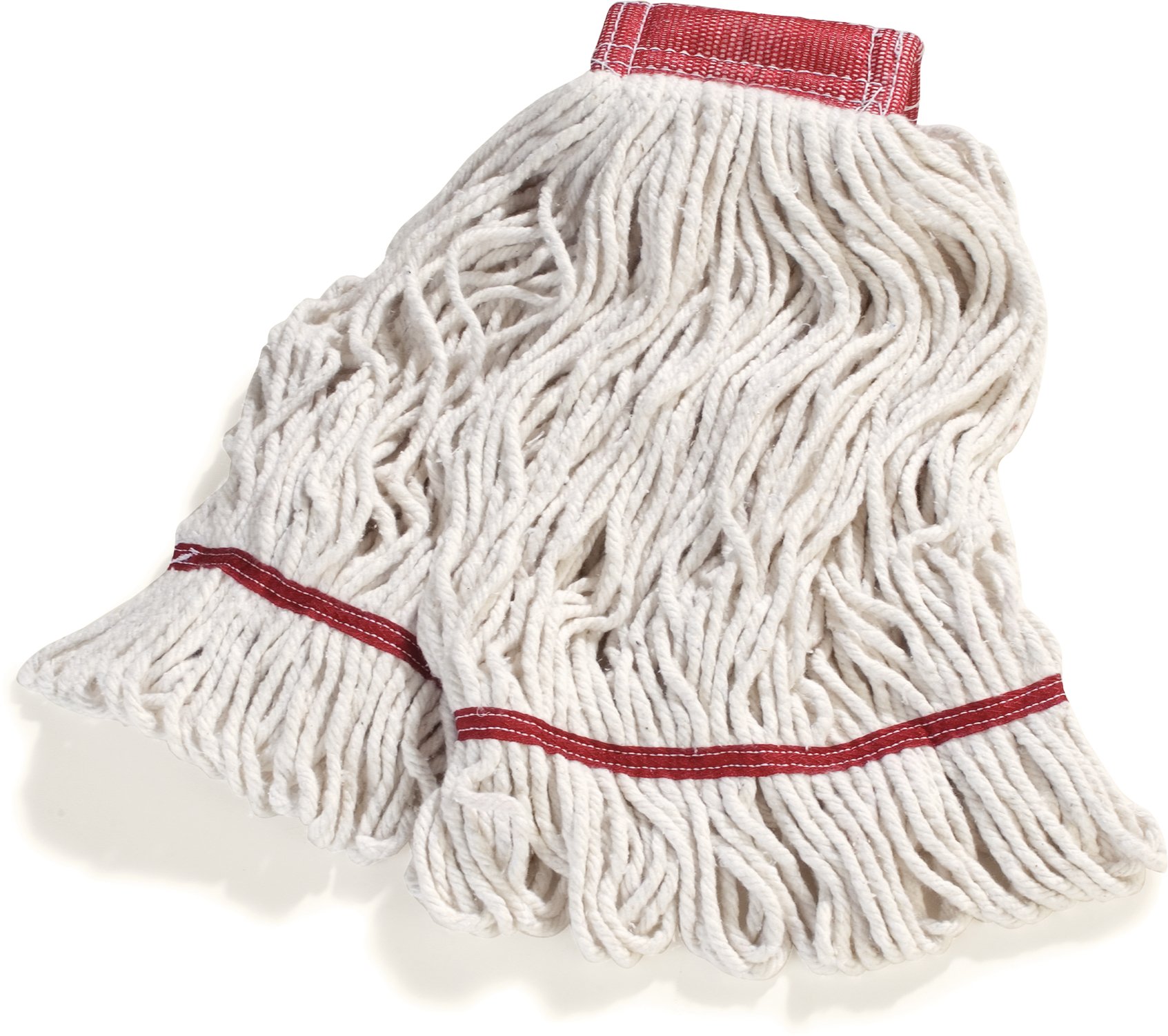 SPARTA 369552B00 Cotton Mop Head - 5 Inch Loop-Ended, Color-Coded Red for Easy Identification, 43 Inches Long (Pack of 12) - Perfect for Home, Office, and Commercial Cleaning - White with Red Band for Organized Cleaning Systems