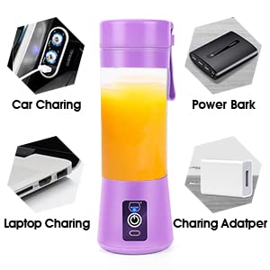Portable USB Rechargeable Mini Blender for Smoothies & Juices - 350ml Personal Fruit Blender with 6 Blades - Perfect for Gym, Office, Travel & Home Use (Purple)