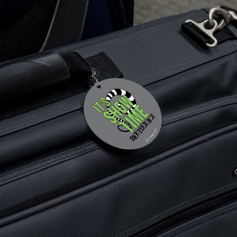 Beetlejuice It's Showtime Quote Round Luggage ID Tag - Personalized Suitcase Name Tag for Carry-On Bags - Perfect for Travel, Vacation & Business Trips