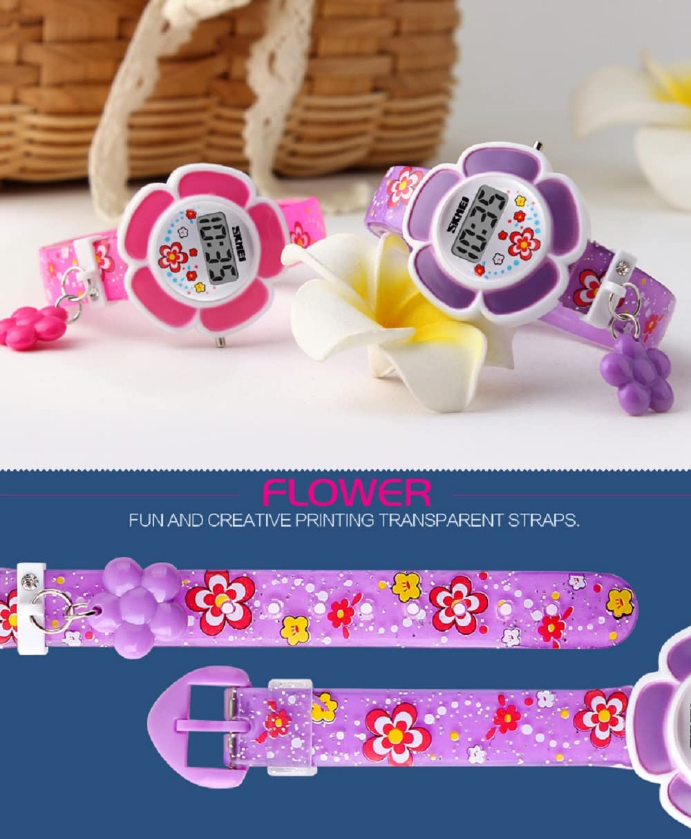 Girls Flower Shape Digital Watch - Cute Cartoon Kids Watch with LED Display, Water Resistant for School, Playtime & Outdoor Activities
