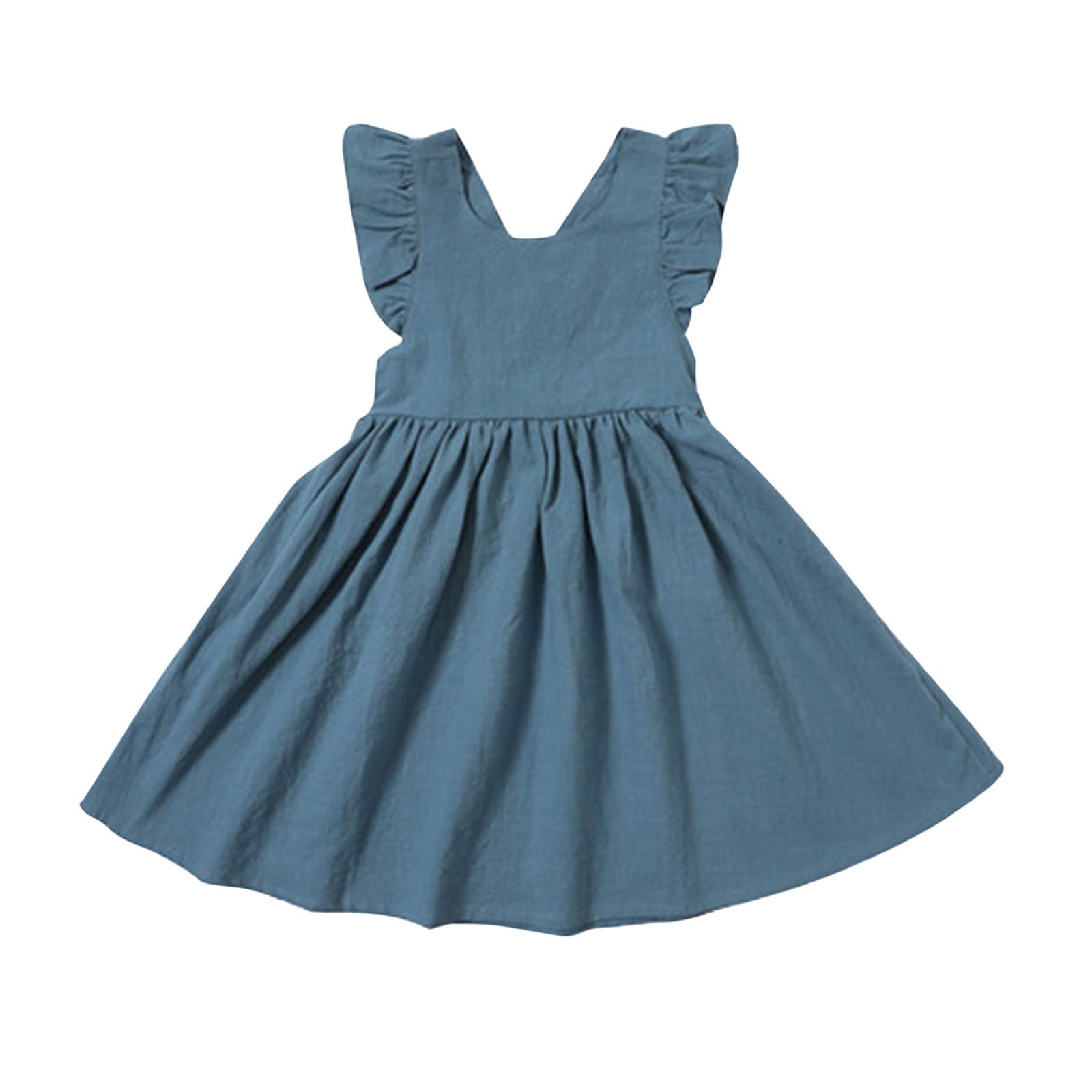 Plus Size Girls Cotton Linen Ruffle Halter Princess Dress - Toddler & Kids Sleeveless Summer Outfit for Birthday Party & Family Photos