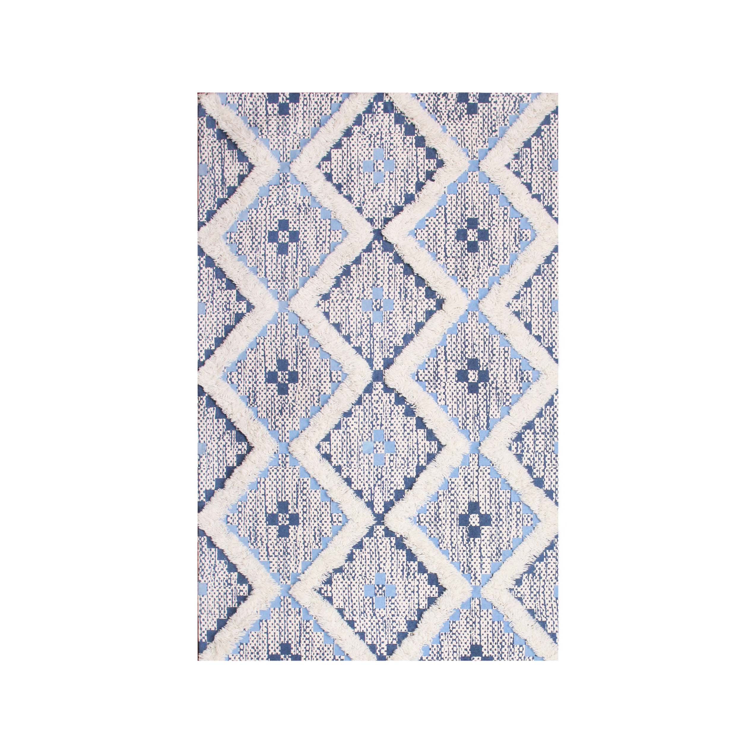 Hand Tufted Cotton Wool Geometric Farmhouse Area Rug - Soft Textured Boho Chic Rug for Living Room, Bedroom, Dining Room Decor
