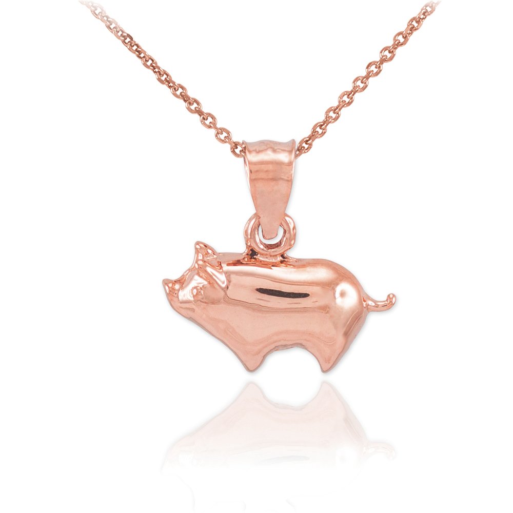 14K Rose Gold Pig Charm Pendant Necklace - Elegant Animal Jewelry for Women, Perfect for Birthday Gifts, Valentine's Day & Everyday Wear