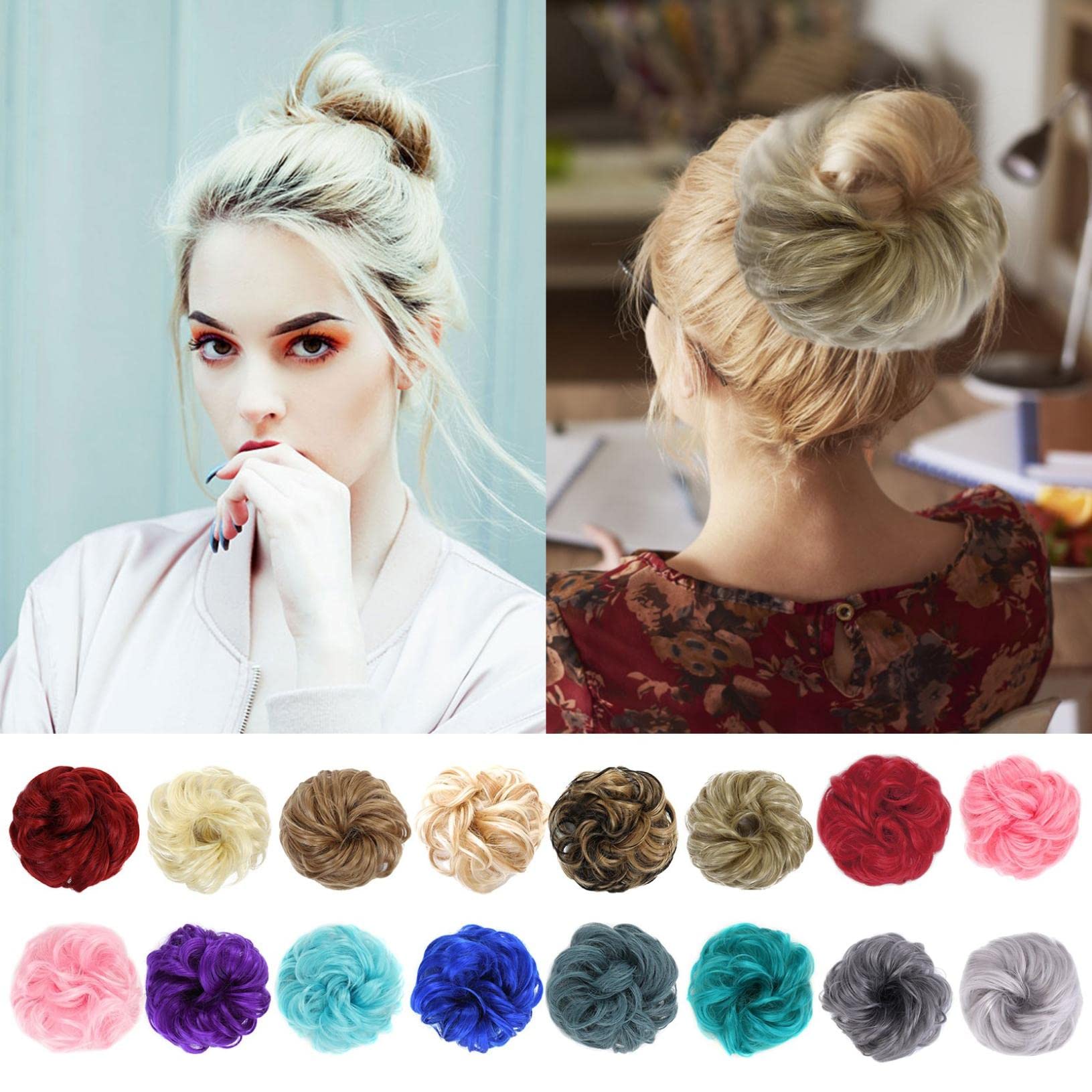 Alalaso Women's Synthetic Curly Messy Bun Hair Extensions - Tousled Updo Ponytail Hairpiece for Party, Wedding & Daily Use - Wavy Hair Scrunchies for Easy Styling