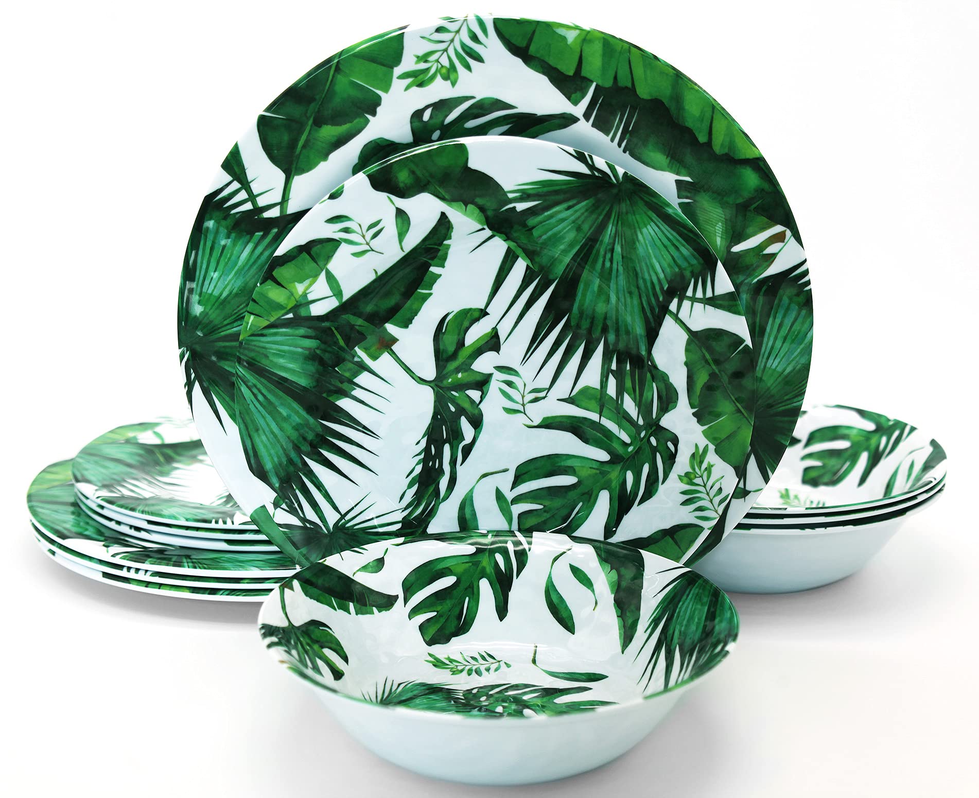12-Piece Marble Dinnerware Set for 4 - Wood Grain Plates & Bowls - Durable Camping & Outdoor Dish Set - Perfect for Picnics, BBQs, and Family Dinners