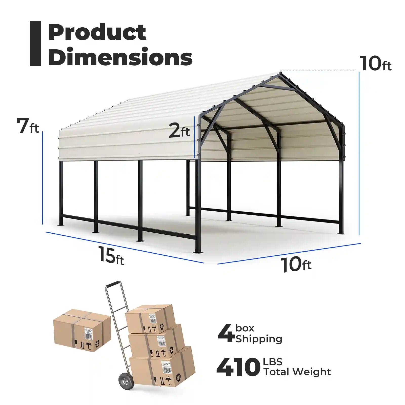 Heavy Duty Metal Roof Car Canopy - Black & White Waterproof Outdoor Shelter for Cars, Trucks, and RVs - Perfect for Parking, Camping, and Outdoor Events