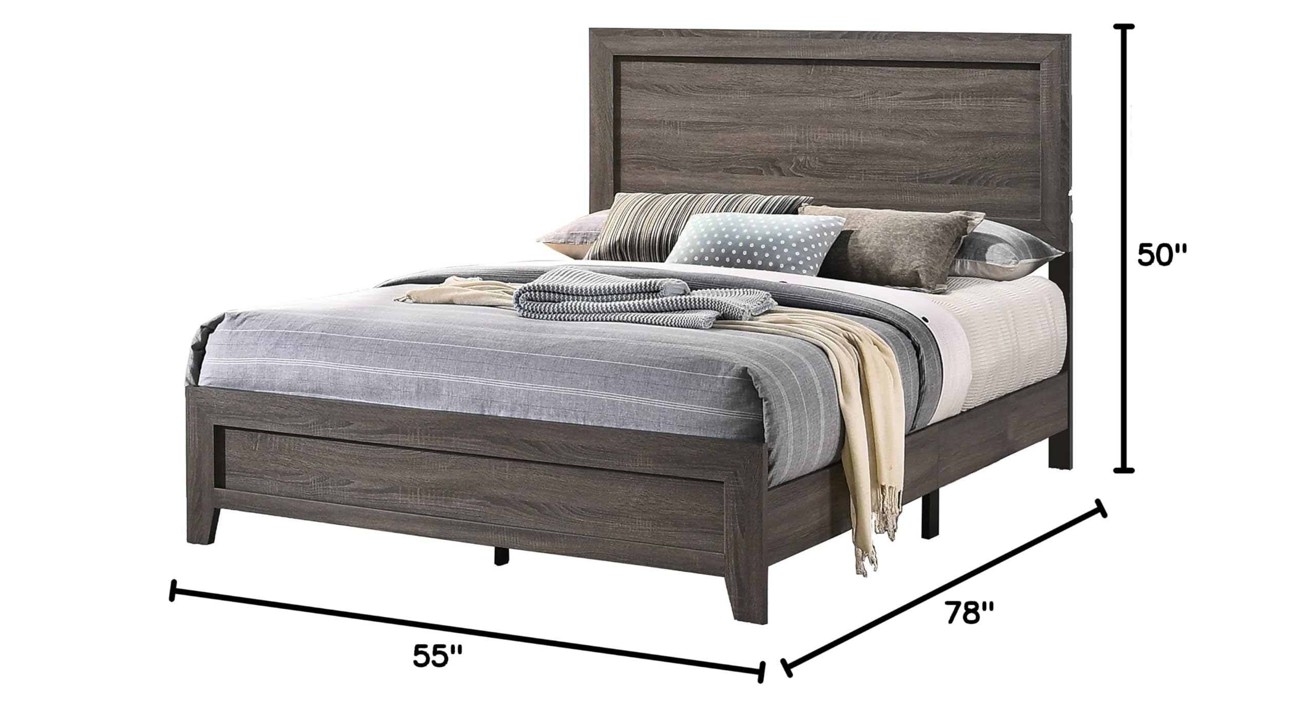 Premium Full Size Bed Frame with Sturdy Metal Support - Gray Modern Bedroom Furniture for Small Spaces & Guest Rooms
