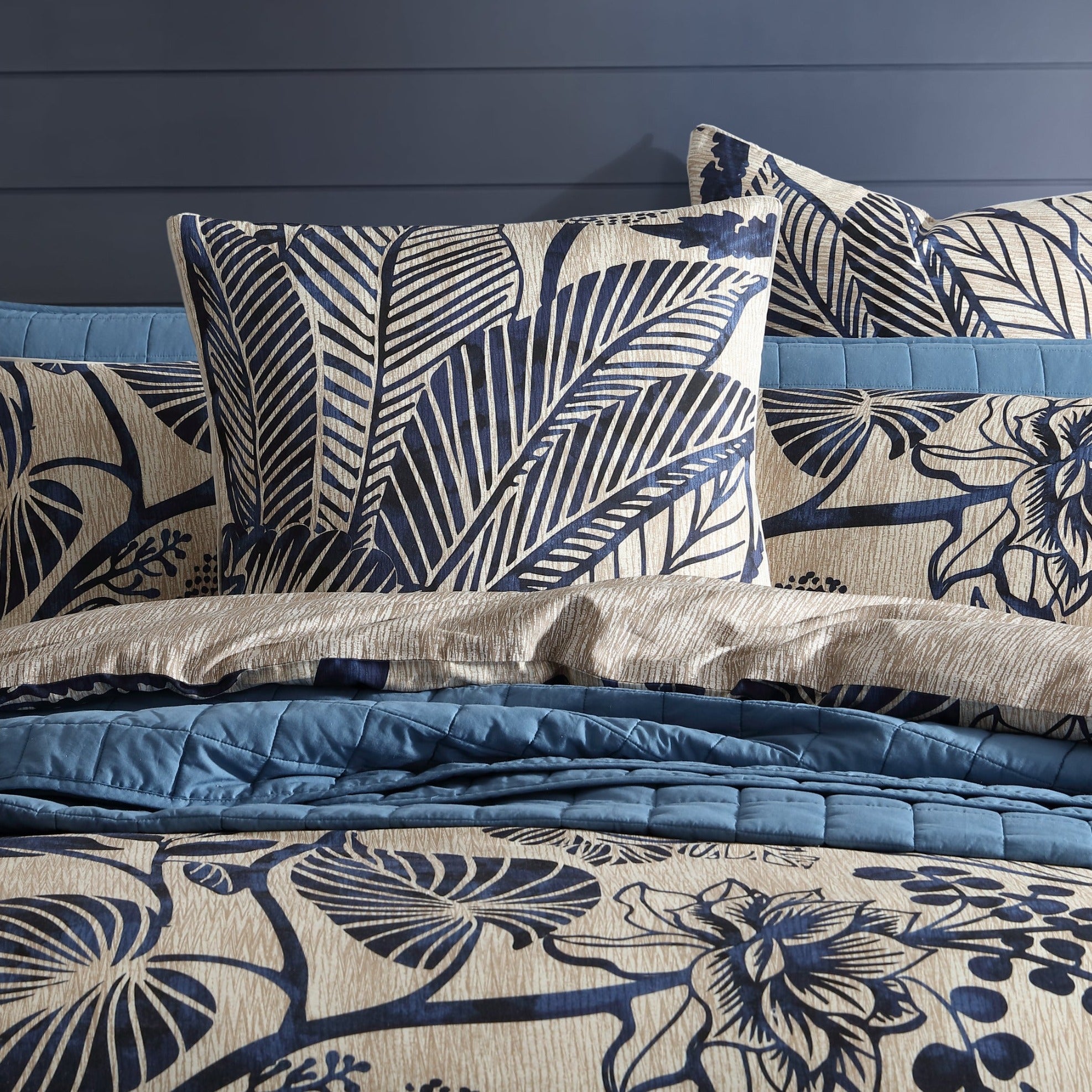 Premium Kuranda Blue European Pillowcase Set - 100% Cotton Luxury Bedding by Logan & Mason for Master Bedroom, Guest Room & Hotel Decor