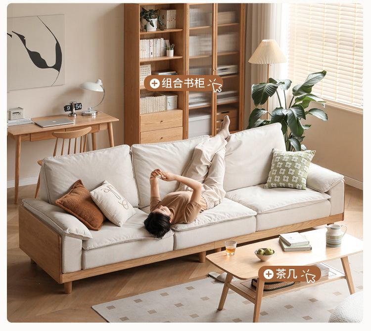 Solid Oak Wood Straight Sofa - Modern & Durable Hardwood Sofa for Living Room, Office, or Lounge - Perfect for Home Decor and Comfortable Seating