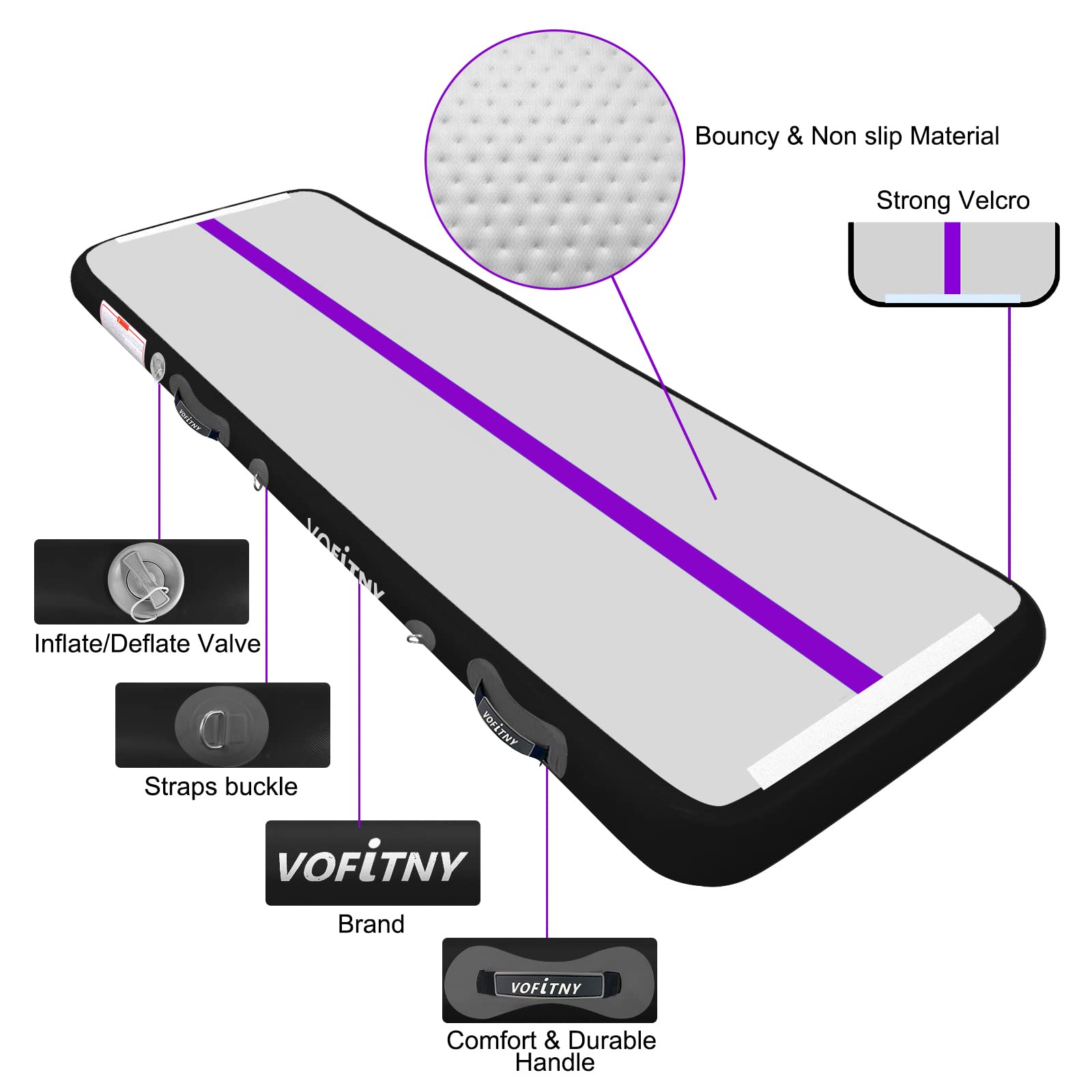 VOFiTNY Inflatable Gymnastics Air Mat - Foldable Tumbling Track with Air Barrel & Octagon Mat | Includes Electric Pump | Perfect for Home, Gym & Backyard Training | Great for Cheerleading, Gymnastics & Kids Play