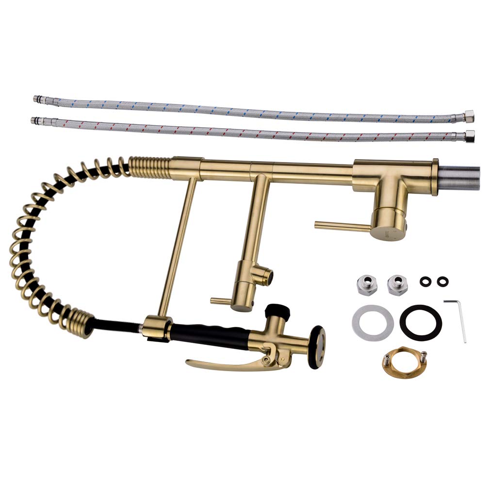 EKRTE Brushed Gold Commercial Style Kitchen Faucet with Pull Down Sprayer, Spot Free Single Handle Sink Faucet for Modern Kitchens and Restaurants