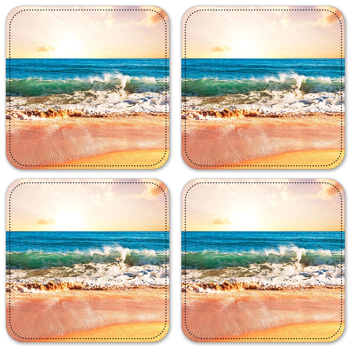 Vinyl Drink Coasters Set of 4 - Non-Slip Absorbent Beach Themed Coasters for Coffee Table, Bar, and Outdoor Use