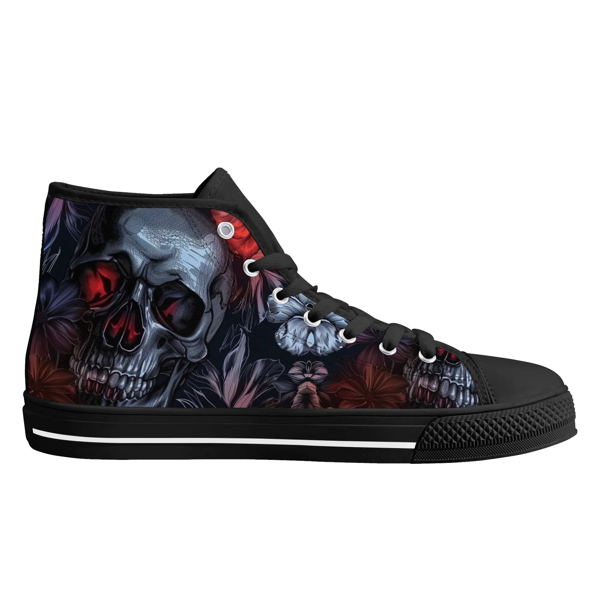 Gothic Skull High Top Sneakers - Punk Rock Canvas Shoes for Men & Women - Perfect for Concerts, Halloween, and Alternative Fashion