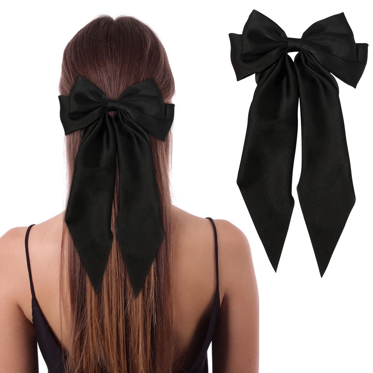 Elegant Silk Hair Accessories - Large Satin Bow Clips for Women & Girls | Black Hair Ribbons & Stylish Hair Bows for Parties, Weddings & Everyday Wear