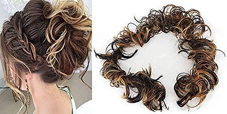 ASG Messy Brown & Golden Highlighter Synthetic Juda Bun Maker | Ponytail Messy Frill Hair Extension for Women & Girls | Perfect for Parties, Weddings & Daily Styling