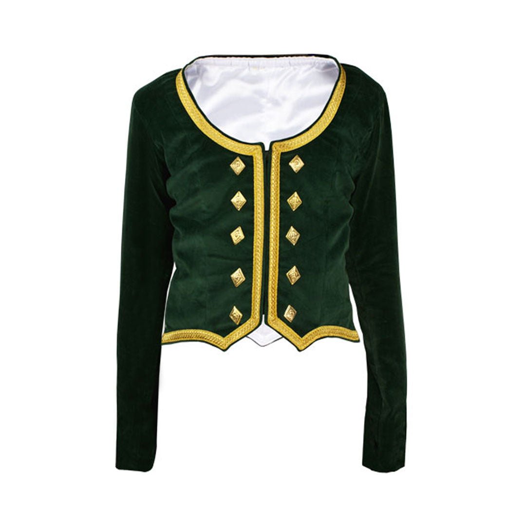 Premium Green Velvet Highland Dance Jacket for Women & Men – Traditional Scottish Dance Costume | Perfect for Ceilidhs, Performances & Cultural Events