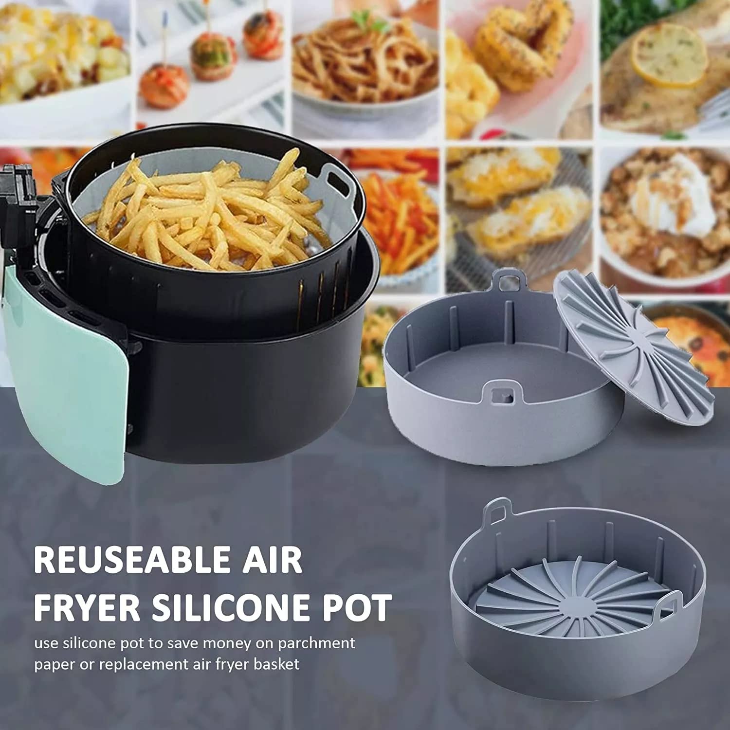 Non-Stick Silicone Air Fryer Liner - 7.5 Inch Reusable Round Basket for Air Fryers & Ovens - Easy Clean Accessory Kit - Perfect for Cooking, Baking & Healthy Meal Prep
