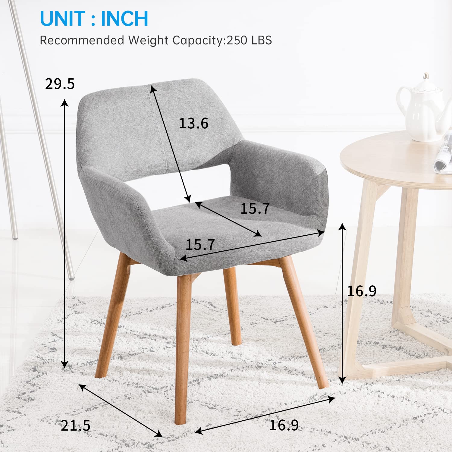 Modern Dining Chairs Set of 2 - Solid Wood Legs, Gray Kitchen & Living Room Armchairs for Home, Restaurant, Office - Comfortable Guest Seating for Dining Room, Bedroom, and Lounge Areas