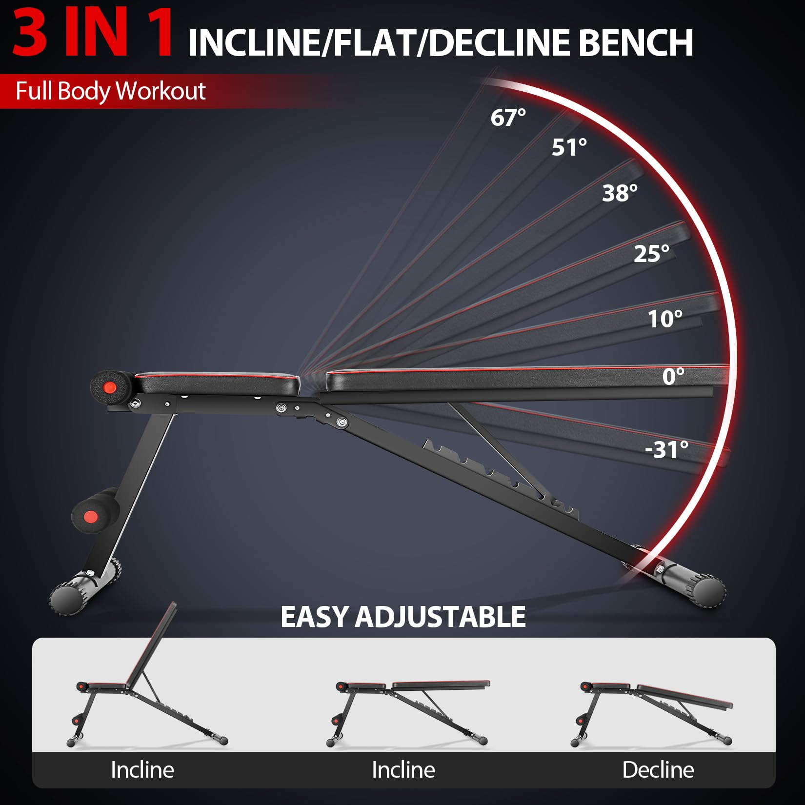OPPSDECOR Adjustable Weight Bench for Home Gym – 660LBS Capacity, Fast Foldable Workout Bench Press for Full Body Strength Training – 8 Position Incline/Flat/Decline Sit Up Bench – Perfect for Home Workouts, Strength Training & Fitness Enthusiasts