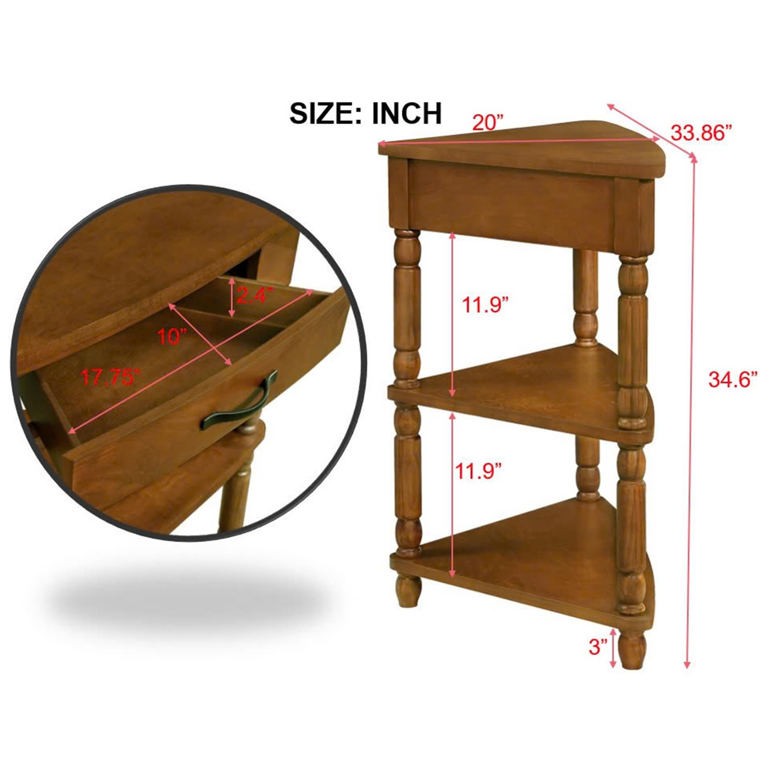 Knocbel Small Space Corner Table - Triangle Side Table with Drawer & Storage Shelves, Easy Assembly TV Stand for Living Room, Bedroom, Office (Brown) | Compact & Stylish Furniture for Apartments, Dorms