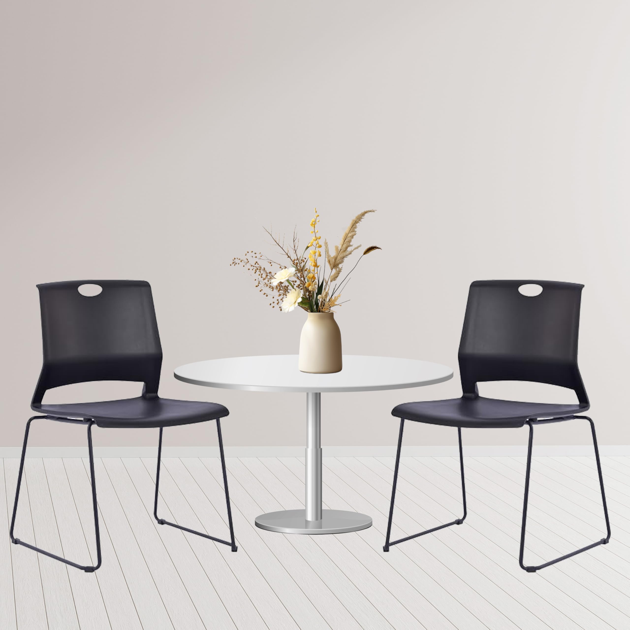 4 Stackable Black Plastic Chairs with Durable Metal Frame - Heavy Duty Church, Restaurant & Conference Chairs Set - Perfect for Dining Rooms, Meetings, Break Rooms & Lobby Seating