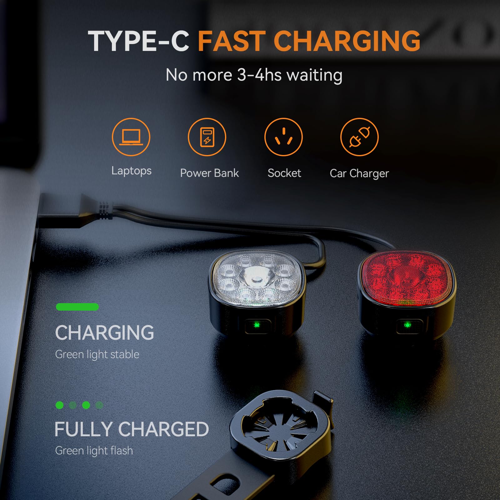 Victagen 9LED Bike Lights Kit - Ultra Bright USB-C Rechargeable Bicycle Headlight & Taillight Set with High/Low Beams, Waterproof for Night Cycling & Commuting | Perfect for Road Bikes, Mountain Bikes & Urban Riding Safety