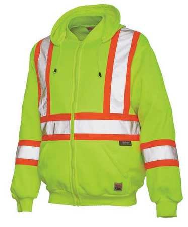 XL High Visibility Hooded Sweatshirt - Yellow & Green Reflective Safety Pullover for Construction, Road Work & Outdoor Activities