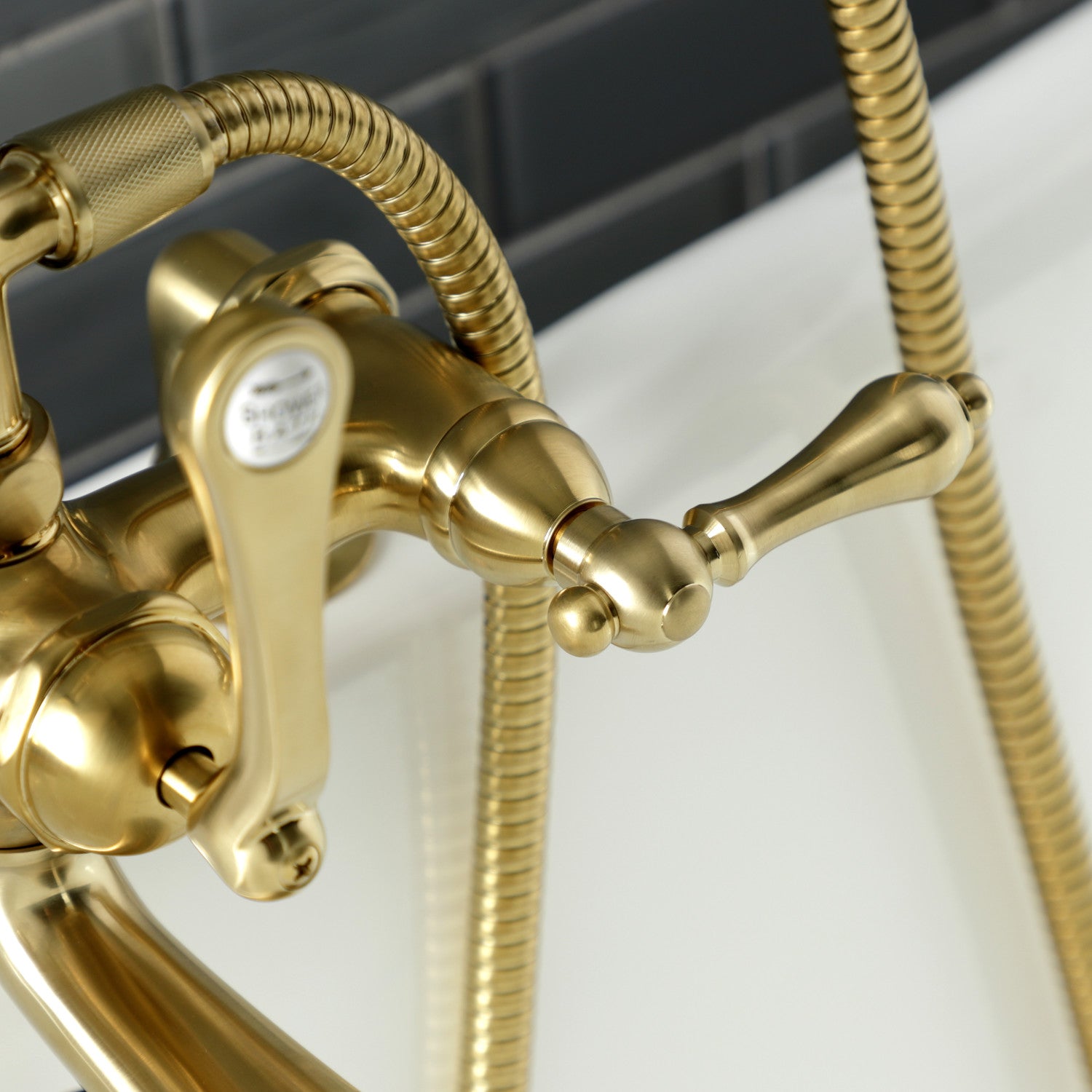 Vintage Clawfoot Tub Faucet with Hand Shower - Brushed Brass 3-Handle 2-Hole Deck Mount Bathroom Fixture for Classic & Modern Bathrooms | Perfect for Freestanding Tubs, Luxury Bathrooms & Spa Retreats