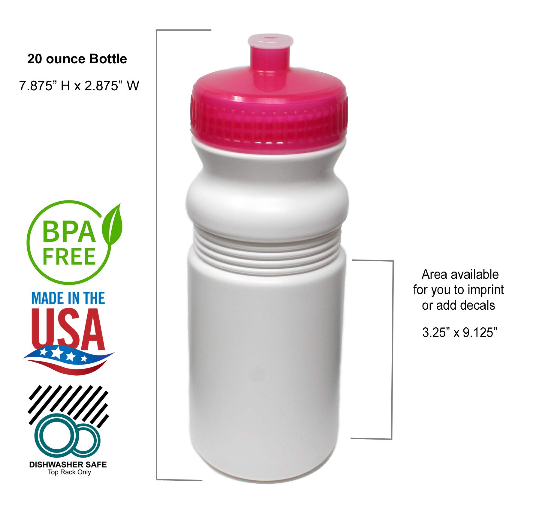 Rolling Sands 20oz BPA-Free Sports Water Bottles 100 Pack - Dishwasher Safe, Made in USA - Perfect for Gyms, Schools, Offices & Team Events